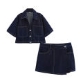 2024 Summer Denim Two Piece Set Short Sleeves Pocket Women Top Mini Skirt Shorts Fashion Casual Lady 2 Piece Sets Y2K.