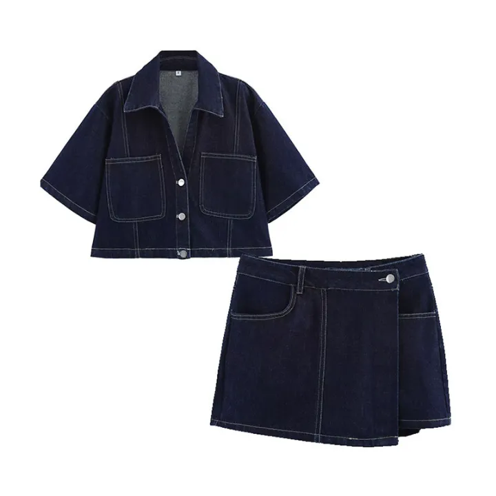 2024%20Summer%20Denim%20Two%20Piece%20Set%20Short%20Sleeves%20Pocket%20Women%20Top%20Mini%20Skirt%20Shorts%20Fashion%20Casual%20Lady%202%20Piece%20Sets%20Y2K%20-%20Image%206