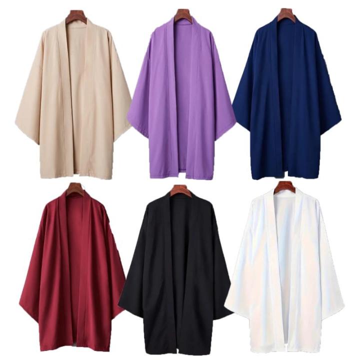 2024 New Men's Long Solid Color Japanese Kimono Poncho Summer Casual Loose Women's Yukata Haori Beach Black Hiyoshi Shirt Jacket