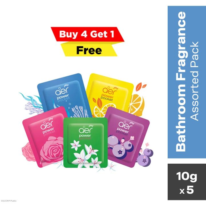 Godrej Aer Power Pocket Bathroom Fragrance Assorted Pack (Buy 4 Get 1 Free)