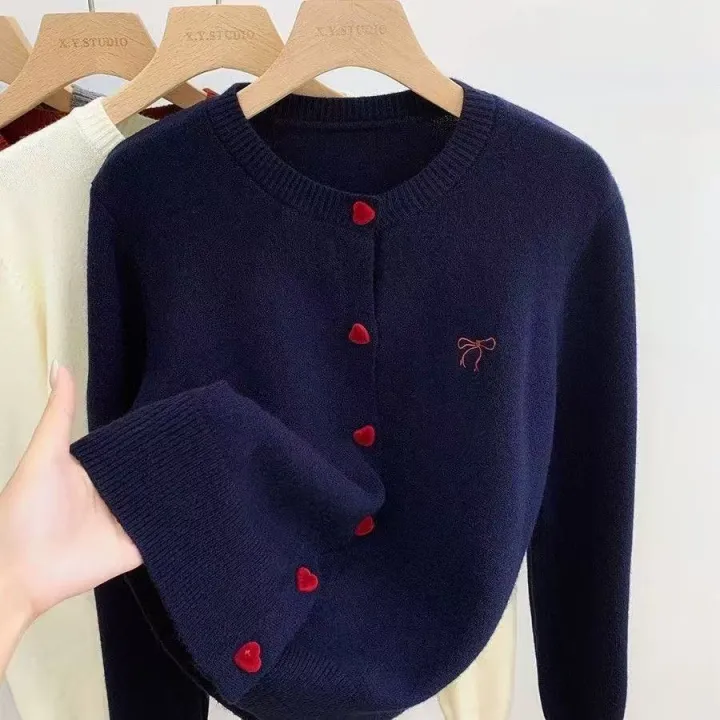 2026%20Women%20Knitted%20Cardigan%20Bow%20Embroidery%20O-Neck%20Single%20Breasted%20Heart-shaped%20Button%20Sweater%20Korean%20Casual%20Solid%20Knitting%20Tops%20-%20Image%204