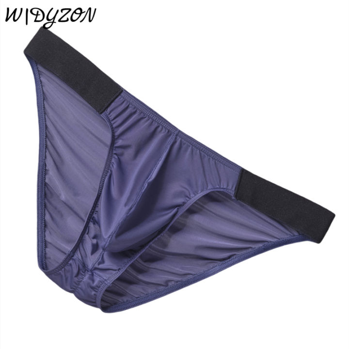 Ice Silk Briefs Men Underwear Male Wide Belt Panties U Pouch Wrinkle Back Bikini Slips Hombre Breathable Exotic Lingerie