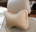 New Premium Quality Beige Leather Car Neck Rest Pillow/Cushion Set of Pillows Compatible with All Cars - Pack of 2 Pieces. 