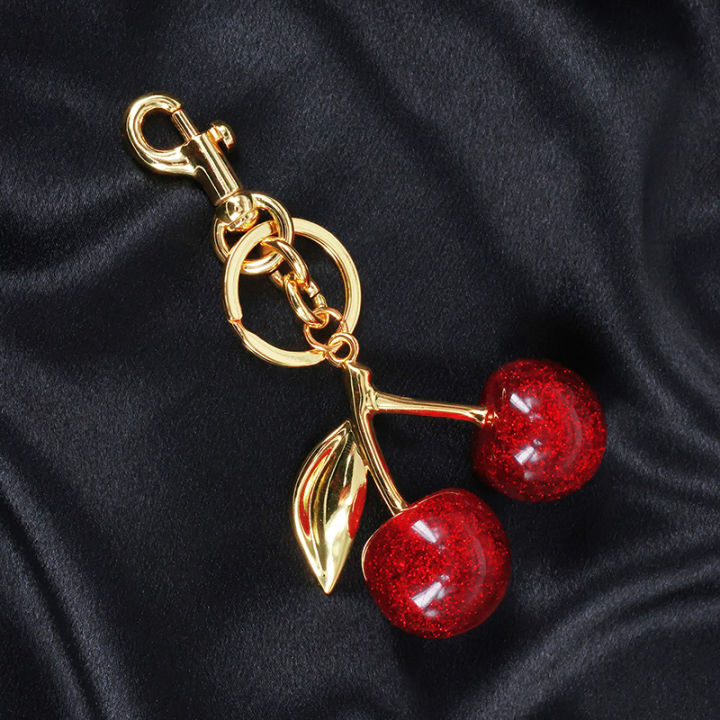 Cherry Keychain Charm Shiny Resin Metal Bag Accessory Elegant for Women Purse or Handbag Decoration