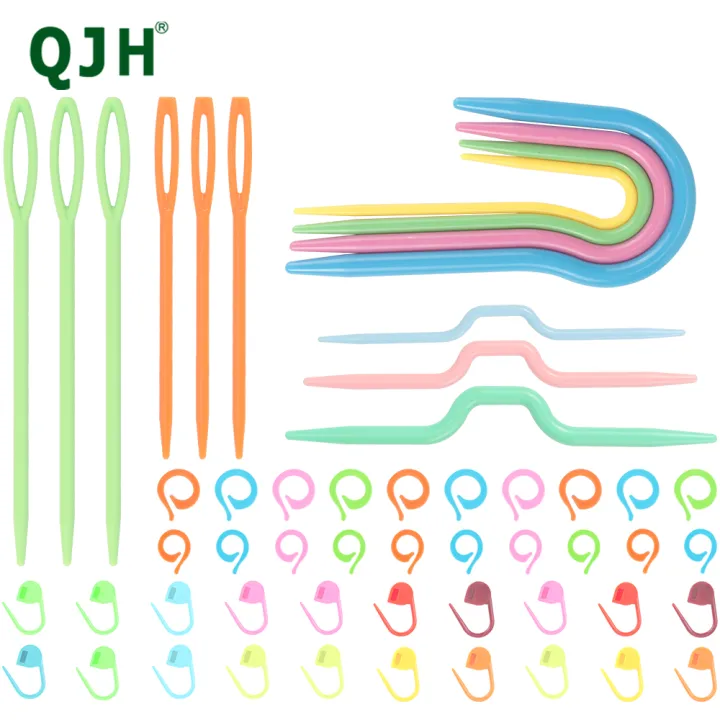 53 PCS Crochet Marker Kit with Large Eye Plastic Needles, Stitch Marker Ring, U Shape Needles, Bow Shape Needles for Beginner