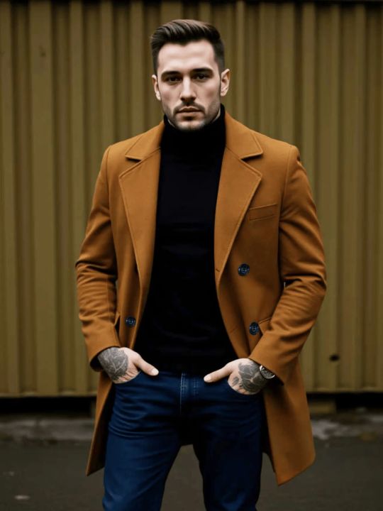 Winter Elegance Woolen Coat Male Warm & Stylish Men's Solid Coat: Double-Breasted Design Thickened Lining - Woolenen Jacket For