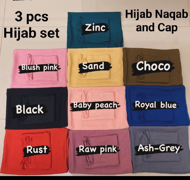 HIJAB NAQAB AND CAP  SET (3 PCS)