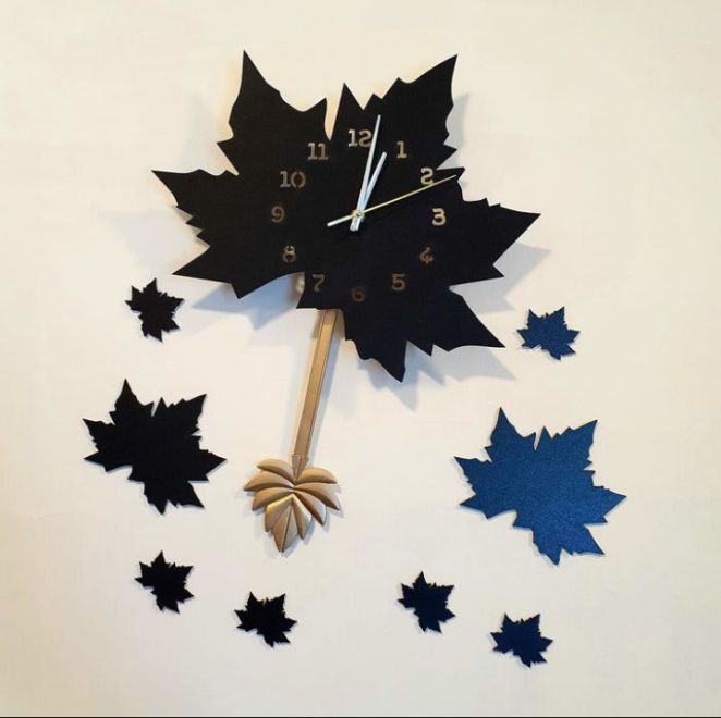Black Maple Leaf Clock with Pendulum