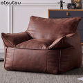 Luxury Single Lazy Sofa Cover Faux Suede Leather Bean Bag Sac Pouf Chair Envelope No Filler Beanbag Corner Seat Sectional Couch. 