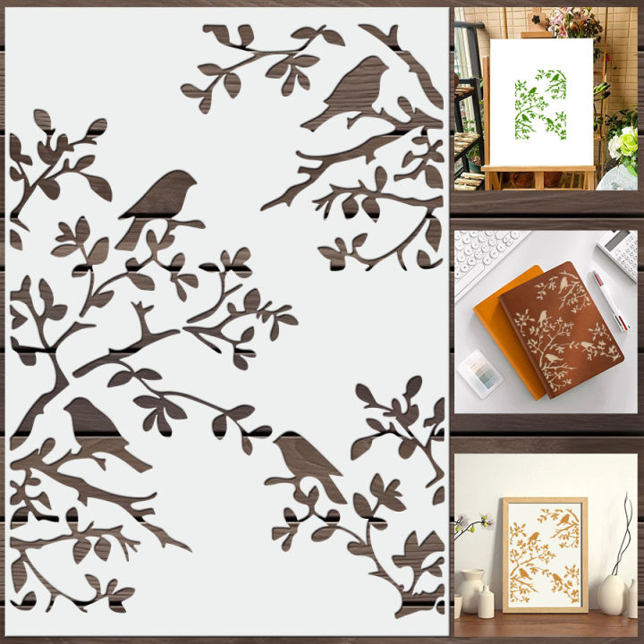 1PC%2011.7inch%20Bird%20on%20Branch%20Stencil%20for%20DIY%20Wall%20Journal%20Painting%20Decoration%20-%20Image%203