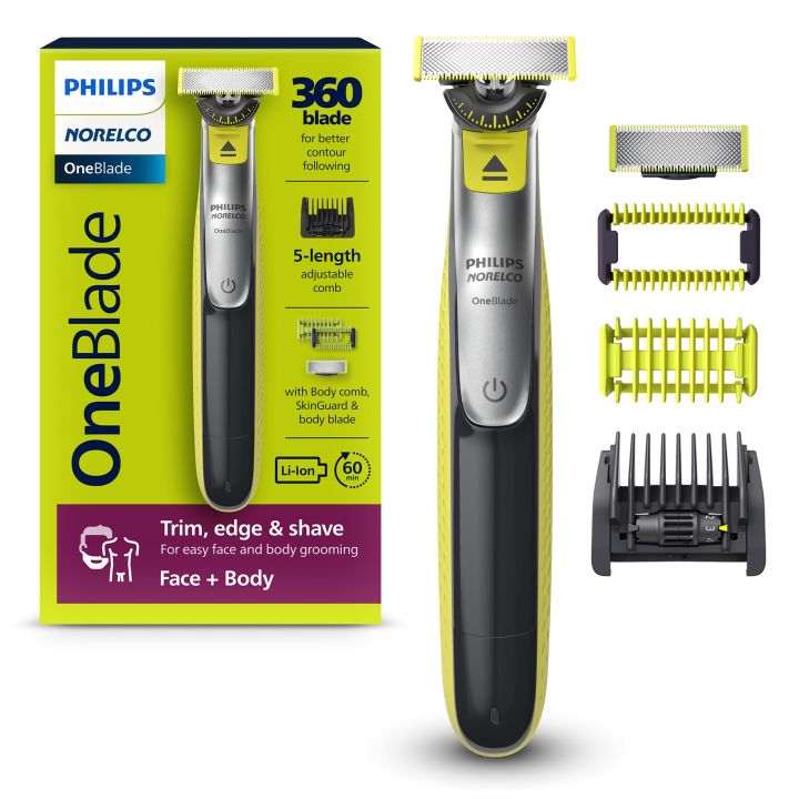 Philips OneBlade Pro QP2834, 5 in 1, for both face and body, works as a trimmer and shaver.