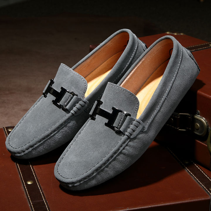 Classic Mens Loafers Male Summer Soft Shoes Fashion Men's Casual Leather Shoe Suede Casual Flats Breathable Hand-stitching Shoes