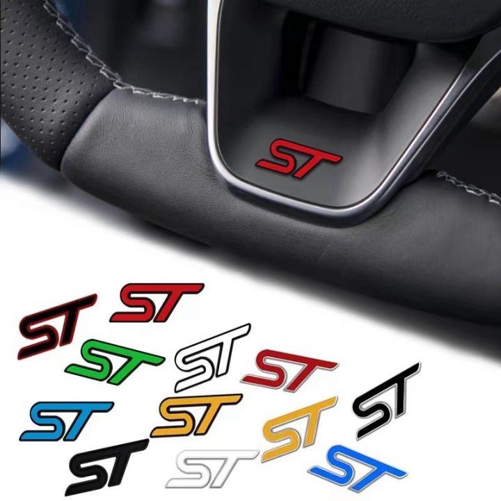 Ford ST Metal Chrome Badge – Red Accent, Car Emblem Sticker Decal, Logo Emblem