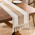 Boho Table Runner for Home Decor Macrame Cream & Brown Farmhouse Table Runner with Tassels for Bohemian Dining Bedroom Decor. 
