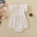 Summer female infant white short-sleeved grass-printed triangular Romper and bow two-piece set sweet and cute. 