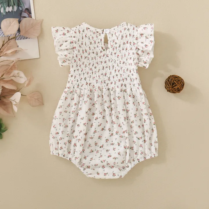 Summer%20female%20infant%20white%20short-sleeved%20grass-printed%20triangular%20Romper%20and%20bow%20two-piece%20set%20sweet%20and%20cute%20-%20Image%202