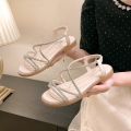 2024 Summer New Sandals, Rhinestone Flat Sandals, Women's Open Toe Elastic Set Foot Cross Sandals, Women Sandals.