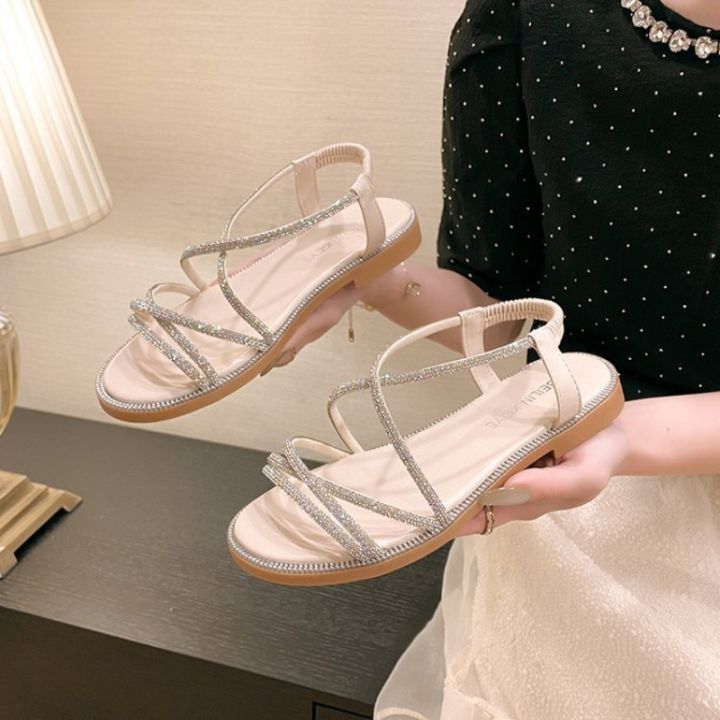 2024%20Summer%20New%20Sandals,%20Rhinestone%20Flat%20Sandals,%20Women's%20Open%20Toe%20Elastic%20Set%20Foot%20Cross%20Sandals%EF%BC%8C%20Women%20Sandals%20-%20Image%203