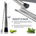 LMETJMA 10 Inch Stainless Steel Cocktail Muddler and Mixing Spoon Professional Bar Cocktail Muddler Set for Mojitos JT201. 