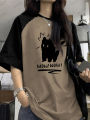 Funny Cat Printed Summer T-Shirt For Women Patchwork Short Sleeve Harajuku Tees Sports Football Jersey Y2K Loose Oversized Tops.