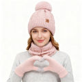 3Pcs Women Winter Hat Scarf Gloves Set Christmas Fur Ball Teenager Beanie Neck Warmer Suit Pompom Knitted Woman Men Cap Set. 