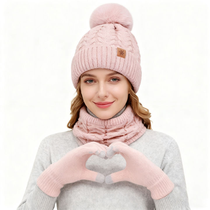 3Pcs%20Women%20Winter%20Hat%20Scarf%20Gloves%20Set%20Christmas%20Fur%20Ball%20Teenager%20Beanie%20Neck%20Warmer%20Suit%20Pompom%20Knitted%20Woman%20Men%20Cap%20Set%20-%20Image%202