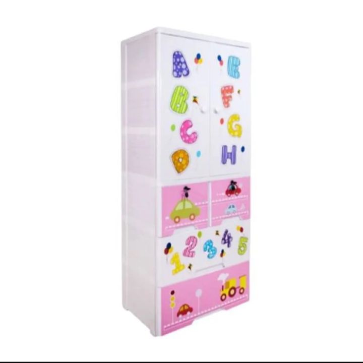 TheTickleToe Thick Fiber Plastic Storage Organizer Closets Almirah Shelf, Drawers Wardrobes for Kids (White, 60 x 40 x 135 cm)