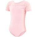 Girls Ballet Leotard Short Sleeve Dance Wear with Embroidery, Kids Dance Practice Gymnastics Outfit.