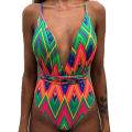 2024 Deep V-Neck Printed One-Piece Swimsuit Women'S Green Fashion Swimwear Monokini Luxury Bathing Suit Beachwear. 