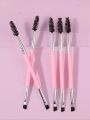 5PCS Multi-functional Pink Double-headed Mascara Brush, Eyebrow Brush, Beginner's Eye Makeup Tool Mascara Curl Makeup Brush.