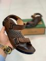 New Casual and Party Wear Synthetic Leather Sandals For Men Stylish in Black, Brown and Camel. 