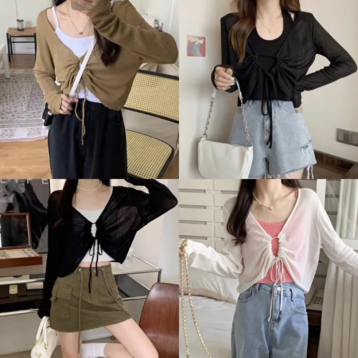 H & H🌞"Ready to send" long-sleeved cardigan with unique drawstring details (12336)