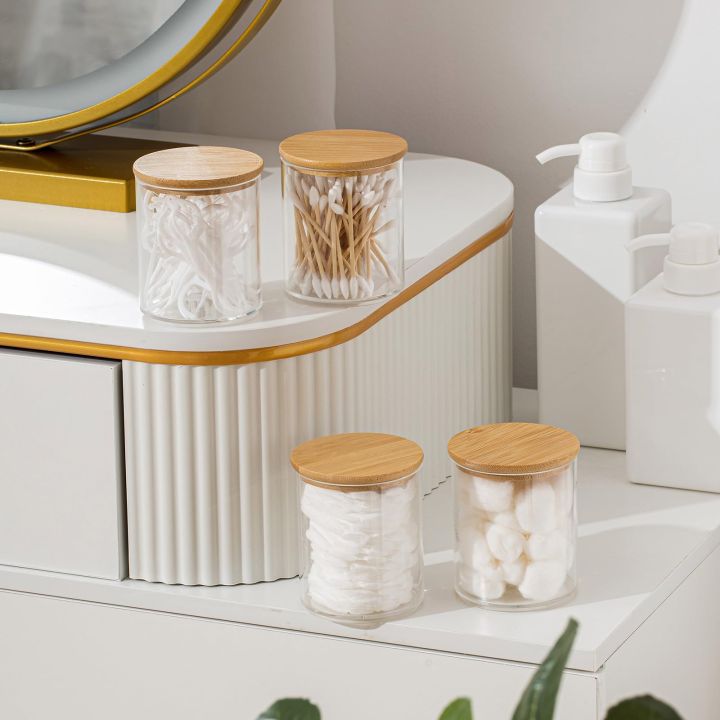 4Pcs/6Pcs%20Cotton%20Pad%20Holder%20Bathroom%20Container%2010%20oz%20Cotton%20Ball%20Swabs%20Dispenser,%20Clear%20Plastic%20Apothecary%20Jar%20Organizer%20-%20Image%203