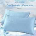 Summer Cooling Ice Silk Pillowcase with Cool Beads Solid Color Washable Breathable Pillow Cover for Home Bedroom.