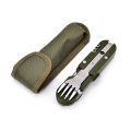 2022 Outdoor Portable  Green Folding Camping Cutlery Knife Fork Spoon Bottle Opener Tableware Stainless Steel Pocket Cutlery. 