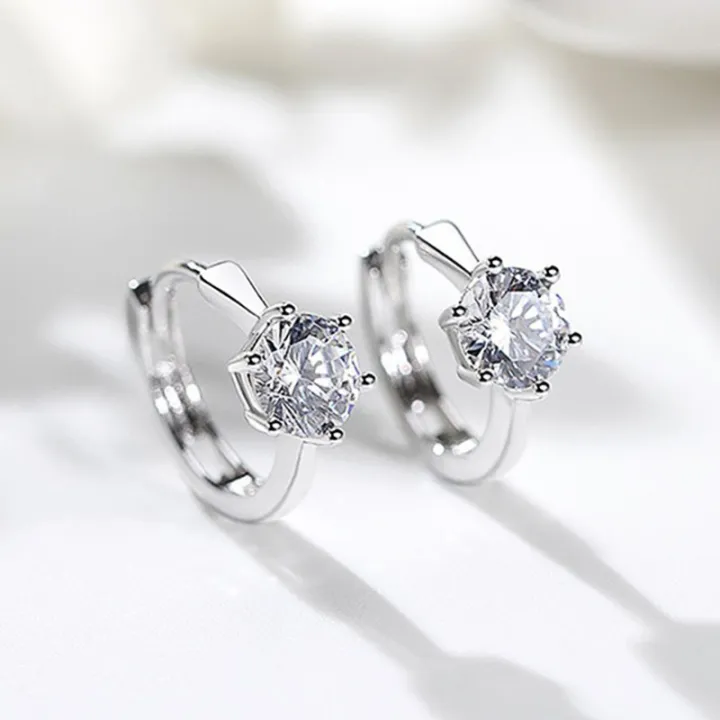 Huitan%20Simple%20Small%20Hoop%20Earring%20Inlaid%20Classic%206%20Prong%20Solitaire%20Shiny%20Zircon%20Elegant%20Accessories%20Daily%20Wearable%20Women%20Earrings%20-%20Image%204