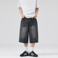 2026 Summer American Lightning Crack Black Grey Jeans Men's Straight Tube Loose Wide Leg Shorts Y2k Street Hip Hop Sevens. 