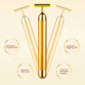 24k Gold T-shaped Vibrating Facial Roller Beauty Roller Slimming Face Massager Device Tightening Anti-wrinkle Facial Care Tools. 