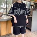 Men's fashion personality letter printed short sleeved shorts two-piece set outdoor sports breathable T-shirt set. 