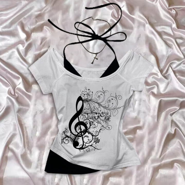 Summer Fashion Street Versatile T-shirt Gothic Punk Hand-painted Printed Pattern Women's Tops Y2k Clothing