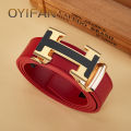 H Shape Alloy Automatic Buckle Red Belt, High-end Business, Suitable for Business and Casual Wear Universal Cow Leather Belt. 