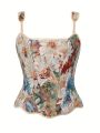 A Frenchstyle floral and fresh printed corset for women shaping top.