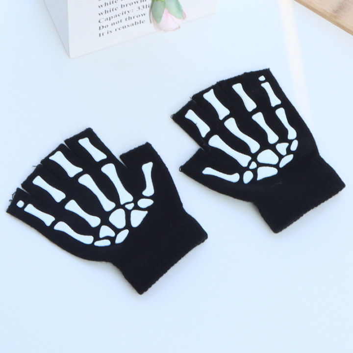 Halloween%20Skeleton%20Skull%20Half%20Finger%20Luminous%20%20Fingerless%20Stretch%20Knitted%20Gloves%20Skull%20Fingerless%20Black%20Mitten%20-%20Image%202