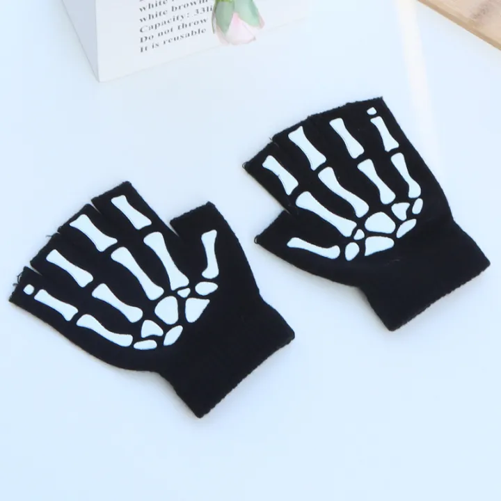 Halloween%20Skeleton%20Skull%20Half%20Finger%20Luminous%20%20Fingerless%20Stretch%20Knitted%20Gloves%20Skull%20Fingerless%20Black%20Mitten%20-%20Image%202
