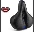 Leather, Reflective Strip Seat Cushion and Dual Shock Absorbing Rubber Balls, Universal Fit Bike Saddle for Exercise & Outdoor Bicycles. 