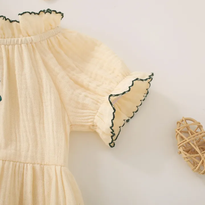Summer%20female%20infant%20apricot%20sun%20print%20short-sleeved%20triangle%20Romper%20and%20bow%20headgear%20two-piece%20set%20-%20Image%205