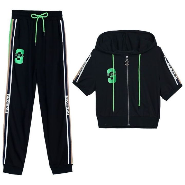 Women's%20Fashion%20Suit%20Spring%20Summer%20New%20Zipper%20Hooded%20Short%20Sleeve%20Coat%20Casual%20Crop%20Tops%20Pants%202%20Two%20Piece%20Set%20For%20Women%20Clothing%20-%20Image%207