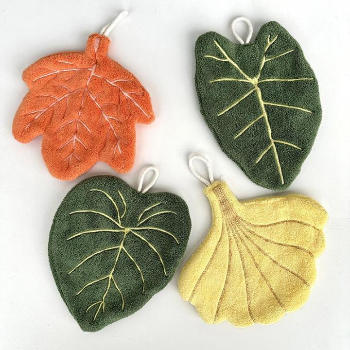 Soft Double Layer Leaf Style Hand Towel Thickened Absorbent Hanging Hand Cloth Speed Dry Handkerchief Kitchen Rag