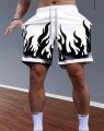 Men's Summer Shorts Loose Comfortable Flame Letter Print Harajuku Shorts Outdoor Sports Beach Vacation Quick Drying Shorts Moto.