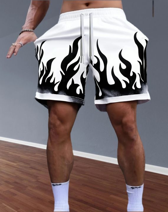 Men's%20Summer%20Shorts%20Loose%20Comfortable%20Flame%20Letter%20Print%20Harajuku%20Shorts%20Outdoor%20Sports%20Beach%20Vacation%20Quick%20Drying%20Shorts%20Moto%20-%20Image%202